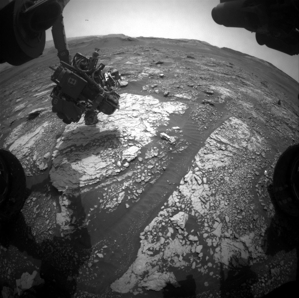 A black and white view of Mars