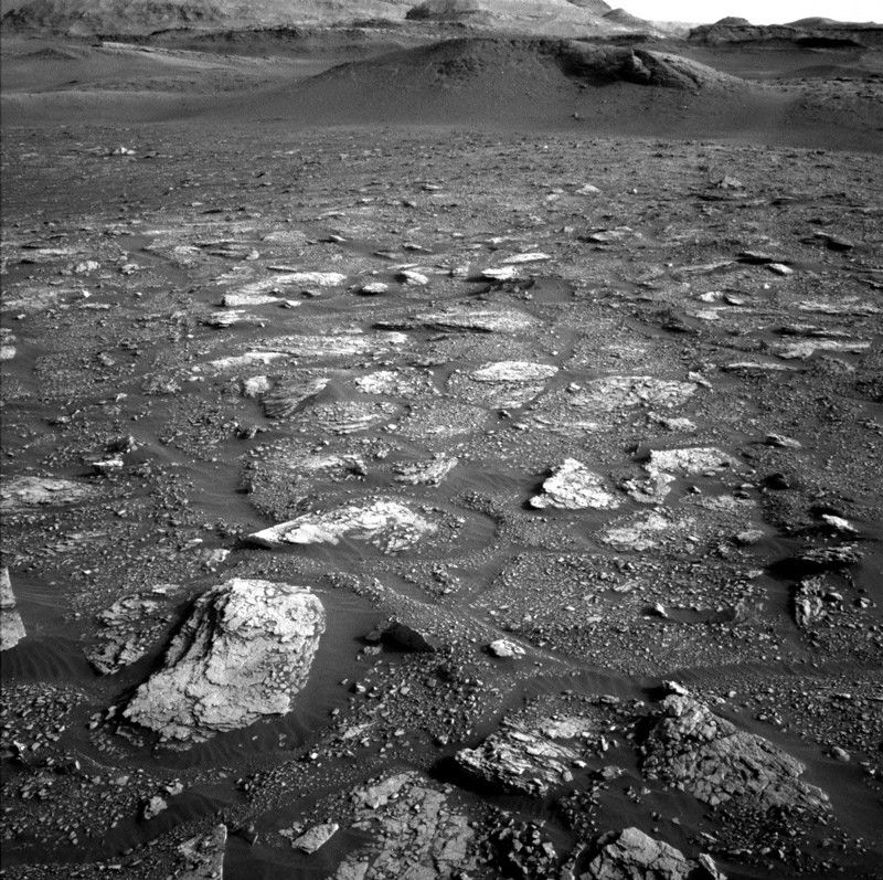 A black and white view of Mars