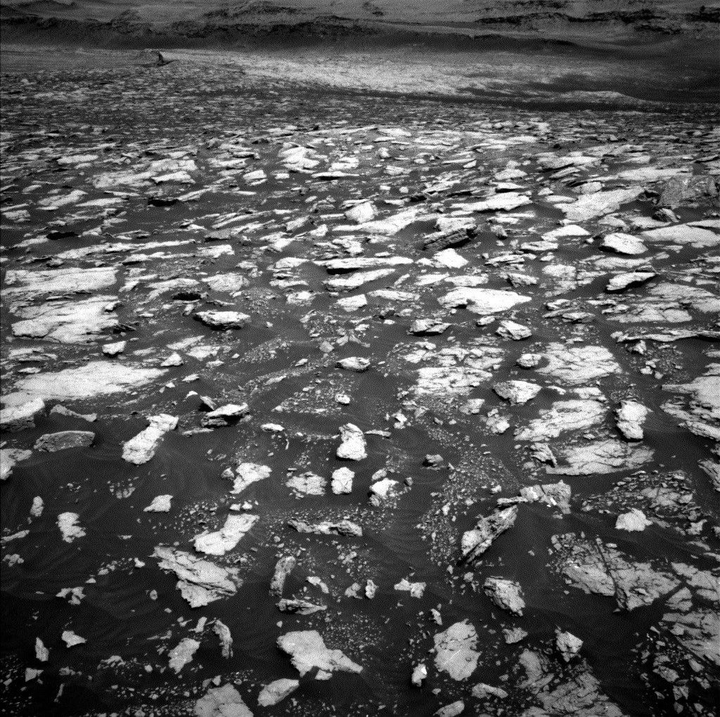 A black and white view of Mars