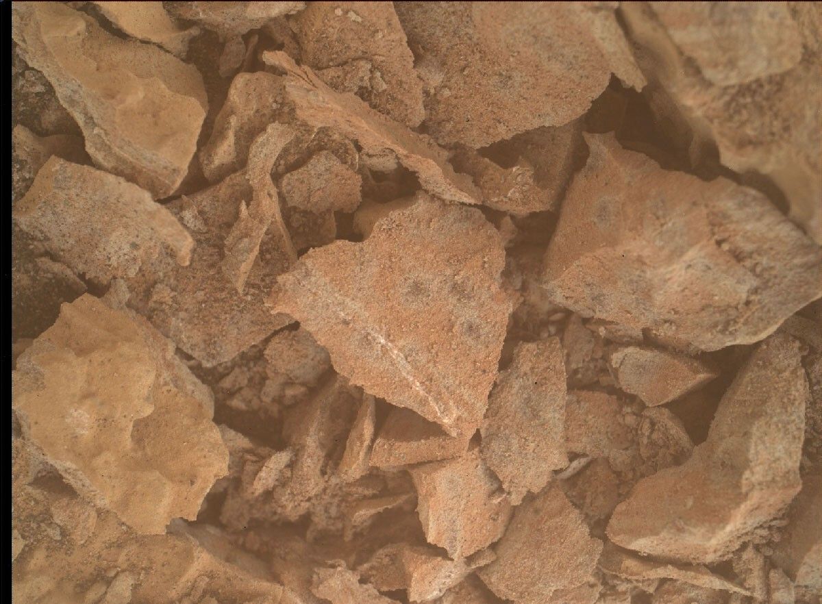 MAHLI image, showing a closeup of the “Gourdon” target, taken from a standoff of 3.5 cm.