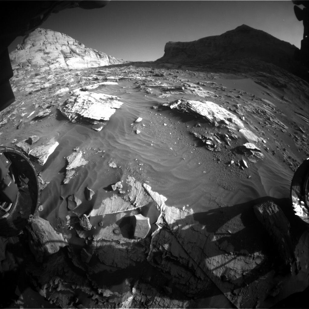 This image was taken by Front Hazard Avoidance Camera (Front Hazcam) onboard NASA's Mars rover Curiosity on Sol 3318.