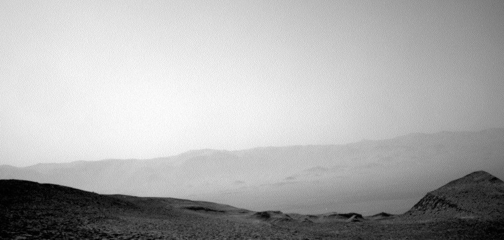 A Navcam image of the northern rim of Gale Crater. Now that we've entered the Martian dusty season, we expect that this view will get hazier in the coming months as dust activity picks up.