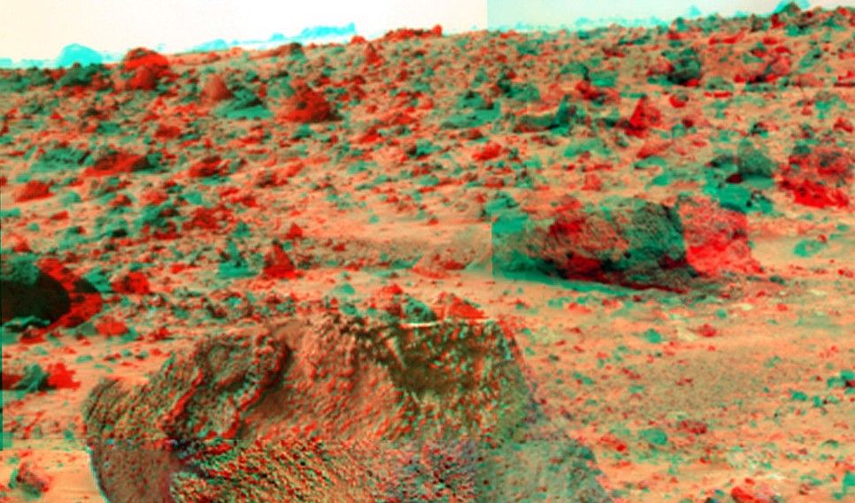 "Yogi" is a meter-size rock about 5 meters northwest of the Mars Pathfinder lander and was the second rock visited by the Sojourner Rover's alpha proton X-ray spectrometer (APXS) instrument