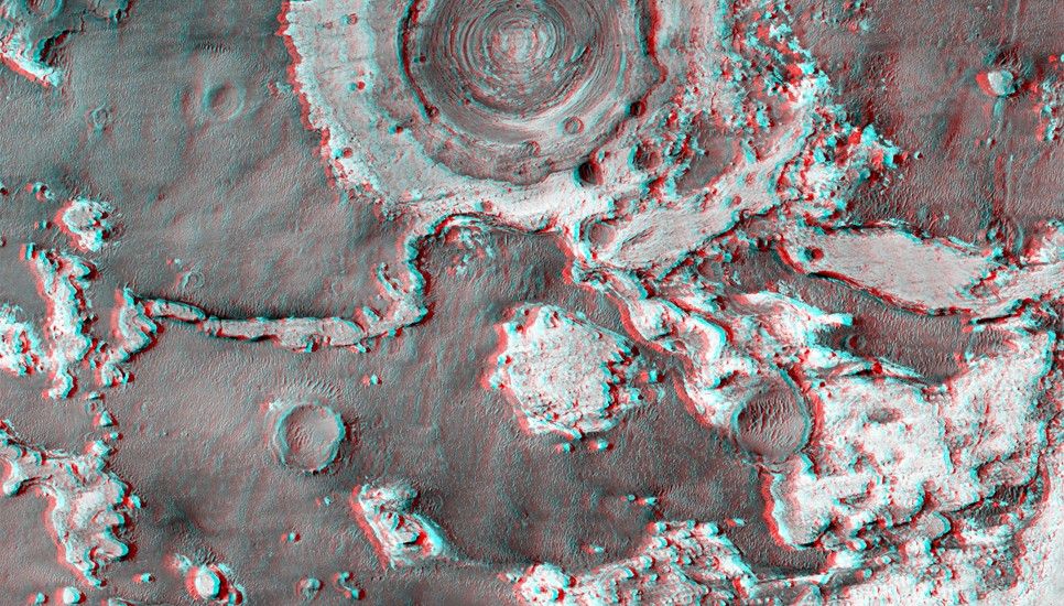 This image features an exhumed crater in Meridiani Planum, an equatorial region where the rover Opportunity has been exploring the Martian surface since January 2004.