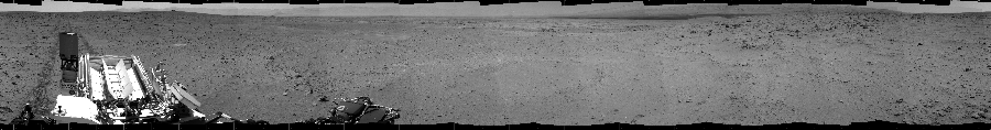 NASA's Mars rover Curiosity took 12 images in Gale Crater using its mast-mounted Right Navigation Camera (Navcam) to create this mosaic. The seam-corrected mosaic provides a 360-degree cylindrical projection panorama of the Martian surface centered at 55 degrees azimuth (measured clockwise from north). Curiosity took the images on September 29, 2012, Sol 52 of the Mars Science Laboratory mission at drive 3076, site number 4. The local mean solar time for the image exposures was 1 PM. Each Navcam image has a 45 degree field of view. CREDIT: NASA/JPL-Caltech