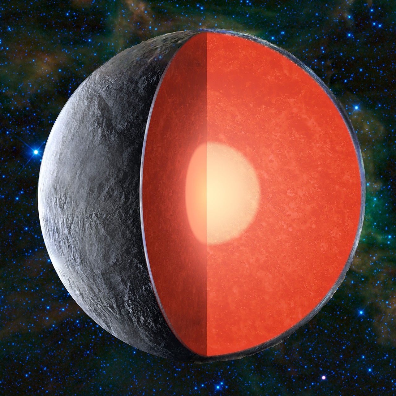 Artist rendition of the formation of rocky bodies in the solar system - how they form and differentiate and evolve into terrestrial planets.