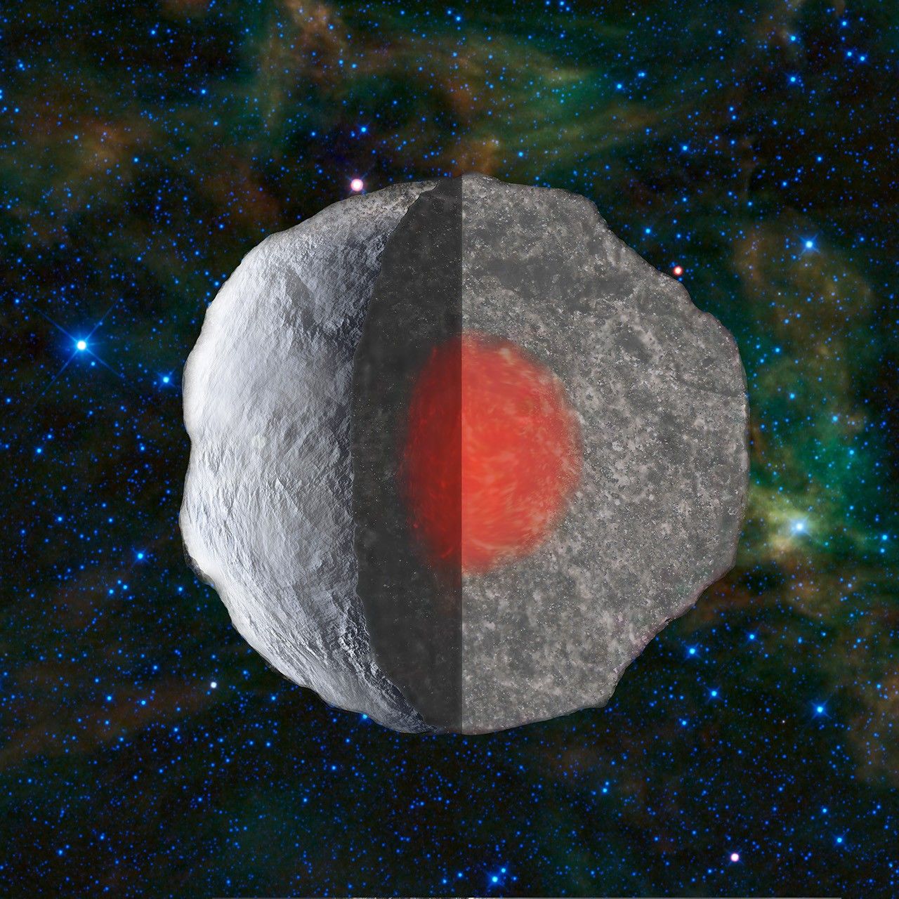 Artist rendition of the formation of rocky bodies in the solar system - how they form and differentiate and evolve into terrestrial planets.