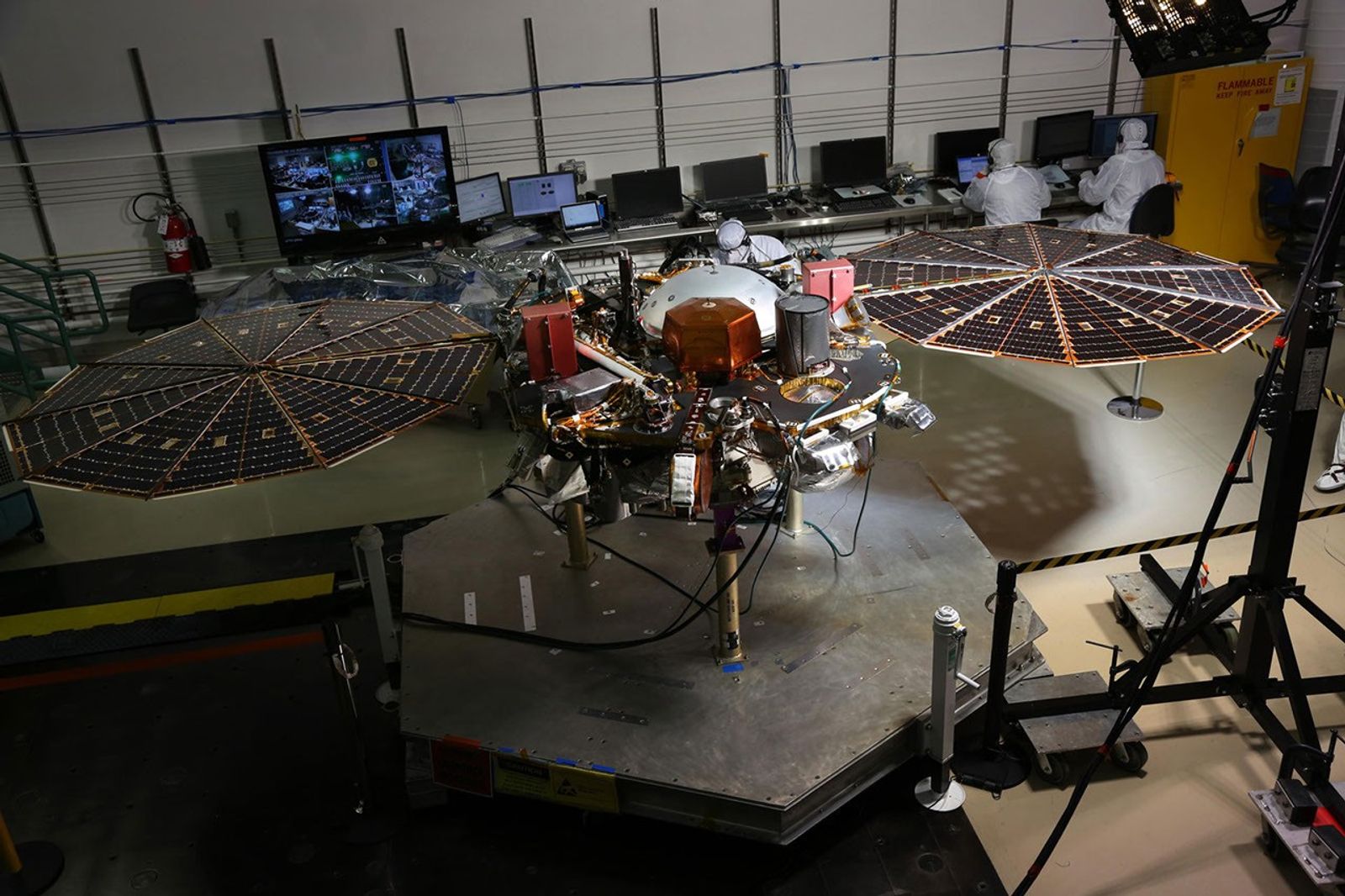 While in the landed configuration for the last time before arriving on Mars, NASA's InSight lander was commanded to deploy its solar arrays to test and verify the exact process that it will use on the surface of the Red Planet.