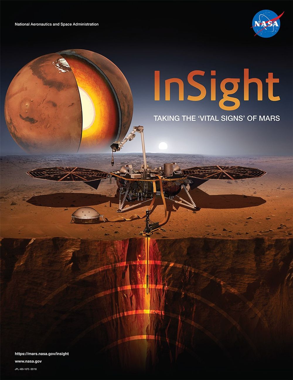 InSight poster showing spacecraft drilling into Mars