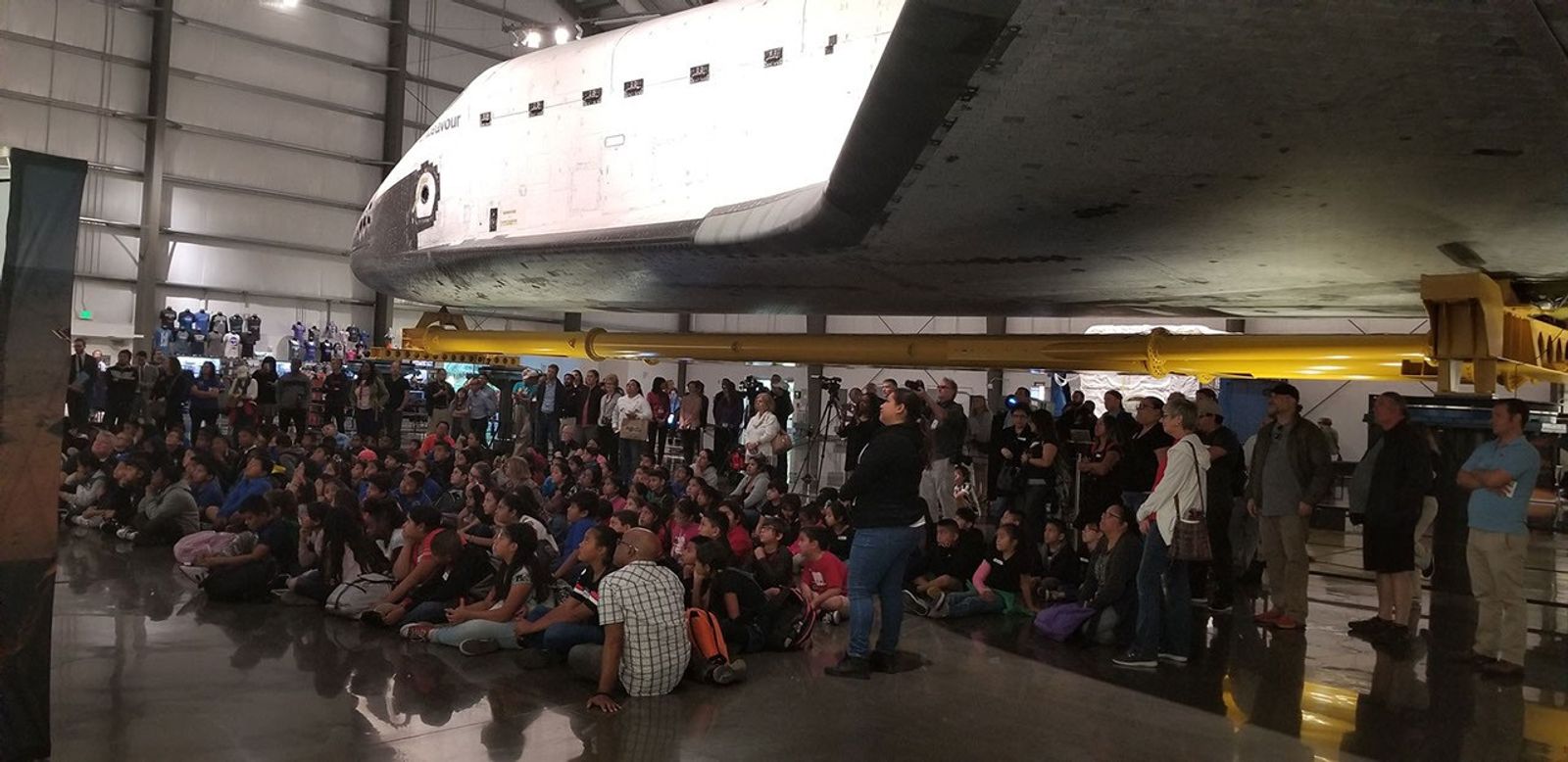 Visitors await news of InSight's landing during a viewing party at the California Science Center in Los Angeles, California on Nov. 26, 2018.