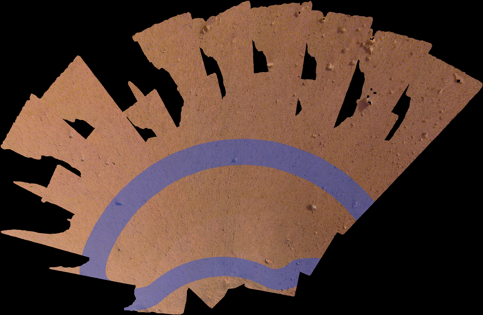This mosaic, composed of 52 individual images from NASA's InSight lander, shows the workspace where the spacecraft will eventually set its science instruments.