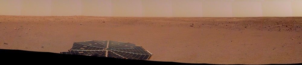 InSight captured this panorama of its landing site on the 14th Martian day, or sol, of its mission.