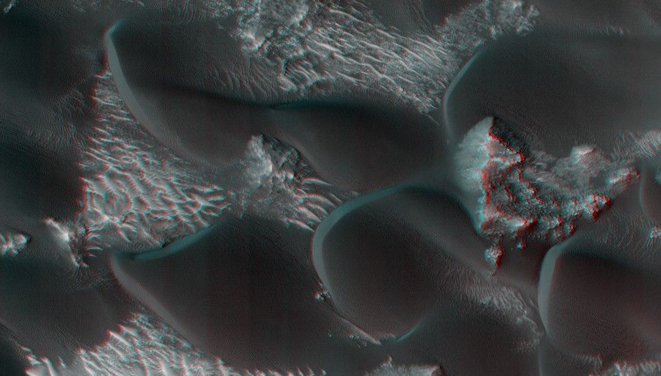 Sand dunes within the "Syrtis Major" crater on Mars.