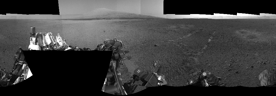 NASA's Mars rover Curiosity took 23 images in Gale Crater using its mast-mounted Right Navigation Camera (Navcam) to create this mosaic. The seam-corrected mosaic provides a 360-degree cylindrical-perspective projection panorama of the Martian surface suitable for stereo viewing, centered at 311 degrees azimuth (measured clockwise from north). This single-eye view must be combined with the partner left image to be viewed in stereo. Curiosity took the images on August 23, 2012, Sols 16-17 of the Mars Science Laboratory mission at drive 78, site number 3. The local mean solar time for the image exposures was from 2 PM to 4 PM. Each Navcam image has a 45-degree field of view. CREDIT: NASA/JPL-Caltech
