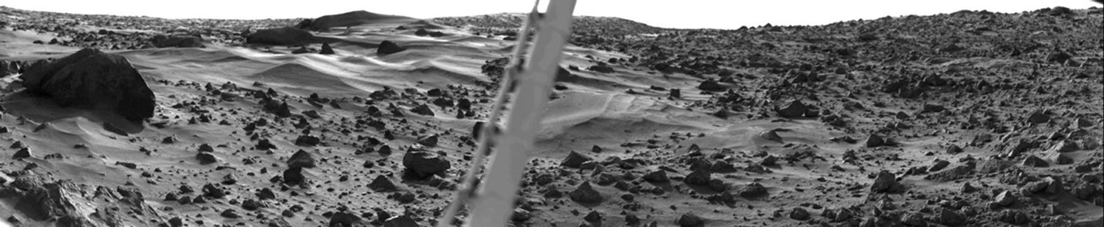 This spectacular picture of the Martian landscape by the Viking 1 Lander shows a dune field with features remarkably similar to many seen in the deserts of Earth.