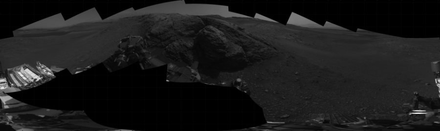 NASA's Mars rover Curiosity took 21 images in Gale Crater using its mast-mounted Right Navigation Camera (Navcam) to create this mosaic. The seam-corrected mosaic provides a 360-degree cylindrical projection panorama of the Martian surface centered at 192 degrees azimuth (measured clockwise from north). Curiosity took the images on October 28, 2020, Sol 2924 of the Mars Science Laboratory mission at drive 0, site number 83. The local mean solar time for the image exposures was from 2 PM to 3 PM. Each Navcam image has a 45 degree field of view. CREDIT: NASA/JPL-Caltech