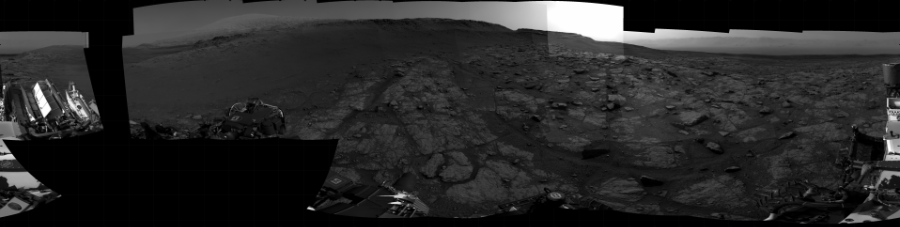 NASA's Mars rover Curiosity took 25 images in Gale Crater using its mast-mounted Right Navigation Camera (Navcam) to create this mosaic. The seam-corrected mosaic provides a 360-degree cylindrical projection panorama of the Martian surface centered at 188 degrees azimuth (measured clockwise from north). Curiosity took the images on November 20, 2020, Sol 2947 of the Mars Science Laboratory mission at drive 2382, site number 83. The local mean solar time for the image exposures was 4 PM. Each Navcam image has a 45 degree field of view. CREDIT: NASA/JPL-Caltech