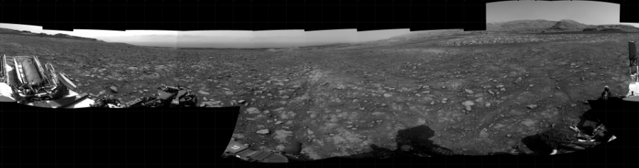 NASA's Mars rover Curiosity took 19 images in Gale Crater using its mast-mounted Right Navigation Camera (Navcam) to create this mosaic. The seam-corrected mosaic provides a 360-degree cylindrical projection panorama of the Martian surface centered at 29 degrees azimuth (measured clockwise from north). Curiosity took the images on January 14, 2021, Sol 3000 of the Mars Science Laboratory mission at drive 0, site number 85. The local mean solar time for the image exposures was 3 PM. Each Navcam image has a 45 degree field of view. CREDIT: NASA/JPL-Caltech