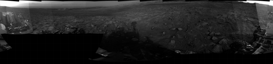 NASA's Mars rover Curiosity took 19 images in Gale Crater using its mast-mounted Right Navigation Camera (Navcam) to create this mosaic. The seam-corrected mosaic provides a 360-degree cylindrical projection panorama of the Martian surface centered at 90 degrees azimuth (measured clockwise from north). Curiosity took the images on January 19, 2021, Sol 3005 of the Mars Science Laboratory mission at drive 538, site number 85. The local mean solar time for the image exposures was 5 PM. Each Navcam image has a 45 degree field of view. CREDIT: NASA/JPL-Caltech