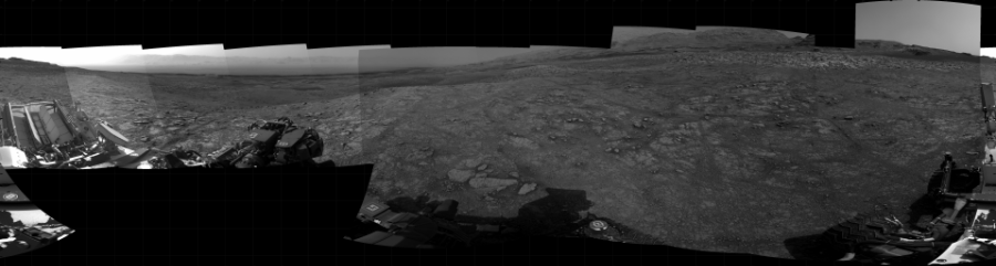 NASA's Mars rover Curiosity took 19 images in Gale Crater using its mast-mounted Right Navigation Camera (Navcam) to create this mosaic. The seam-corrected mosaic provides a 360-degree cylindrical projection panorama of the Martian surface centered at 68 degrees azimuth (measured clockwise from north). Curiosity took the images on January 29, 2021, Sol 3015 of the Mars Science Laboratory mission at drive 2168, site number 85. The local mean solar time for the image exposures was from 3 PM to 5 PM. Each Navcam image has a 45 degree field of view. CREDIT: NASA/JPL-Caltech