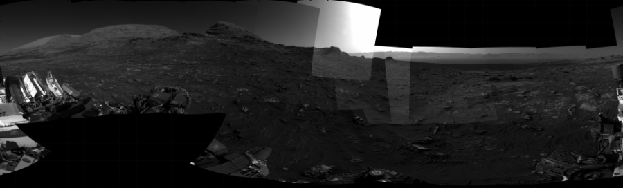 NASA's Mars rover Curiosity took 28 images in Gale Crater using its mast-mounted Right Navigation Camera (Navcam) to create this mosaic. The seam-corrected mosaic provides a 360-degree cylindrical projection panorama of the Martian surface centered at 251 degrees azimuth (measured clockwise from north). Curiosity took the images on June 26, 2021, Sols 3159-3158 of the Mars Science Laboratory mission at drive 1466, site number 89. The local mean solar time for the image exposures was from 3 PM to 4 PM. Each Navcam image has a 45 degree field of view. CREDIT: NASA/JPL-Caltech