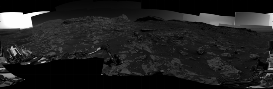 NASA's Mars rover Curiosity took 71 images in Gale Crater using its mast-mounted Right Navigation Camera (Navcam) to create this mosaic. The seam-corrected mosaic provides a 360-degree cylindrical projection panorama of the Martian surface centered at 213 degrees azimuth (measured clockwise from north). Curiosity took the images on November 22, 2021, Sols 3304-3286 of the Mars Science Laboratory mission at drive 2132, site number 91. The local mean solar time for the image exposures was from 1 PM to 3 PM. Each Navcam image has a 45 degree field of view. CREDIT: NASA/JPL-Caltech