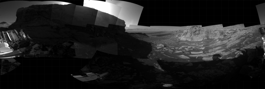 NASA's Mars rover Curiosity took 25 images in Gale Crater using its mast-mounted Right Navigation Camera (Navcam) to create this mosaic. The seam-corrected mosaic provides a 360-degree cylindrical projection panorama of the Martian surface centered at 359 degrees azimuth (measured clockwise from north). Curiosity took the images on December 11, 2021, Sol 3322 of the Mars Science Laboratory mission at drive 0, site number 92. The local mean solar time for the image exposures was 3 PM. Each Navcam image has a 45 degree field of view. CREDIT: NASA/JPL-Caltech