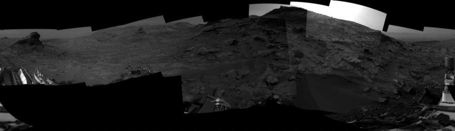NASA's Mars rover Curiosity took 22 images in Gale Crater using its mast-mounted Right Navigation Camera (Navcam) to create this mosaic. The seam-corrected mosaic provides a 360-degree cylindrical projection panorama of the Martian surface centered at 176 degrees azimuth (measured clockwise from north). Curiosity took the images on April 29, 2022, Sol 3458 of the Mars Science Laboratory mission at drive 1854, site number 94. The local mean solar time for the image exposures was from 2 PM to 3 PM. Each Navcam image has a 45 degree field of view. CREDIT: NASA/JPL-Caltech