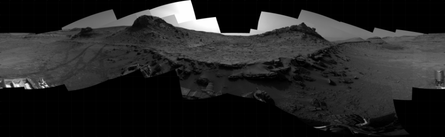 NASA's Mars rover Curiosity took 24 images in Gale Crater using its mast-mounted Right Navigation Camera (Navcam) to create this mosaic. The seam-corrected mosaic provides a 360-degree cylindrical projection panorama of the Martian surface centered at 282 degrees azimuth (measured clockwise from north). Curiosity took the images on December 21, 2022, Sol 3687 of the Mars Science Laboratory mission at drive 0, site number 99. The local mean solar time for the image exposures was from 3 PM to 4 PM. Each Navcam image has a 45 degree field of view. CREDIT: NASA/JPL-Caltech