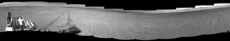 NASA's Mars rover Curiosity took 12 images in Gale Crater using its mast-mounted Right Navigation Camera (Navcam) to create this mosaic. The seam-corrected mosaic provides a 0-degree cylindrical-perspective projection panorama of the Martian surface suitable for stereo viewing, centered at 162 degrees azimuth (measured clockwise from north). This single-eye view must be combined with the partner left image to be viewed in stereo.  Curiosity took the images on May 21, 2014, Sol 635 of the Mars Science Laboratory mission at drive 794, site number 32. The local mean solar time for the image exposures was 2 PM. Each Navcam image has a 45-degree field of view. CREDIT: NASA/JPL-Caltech