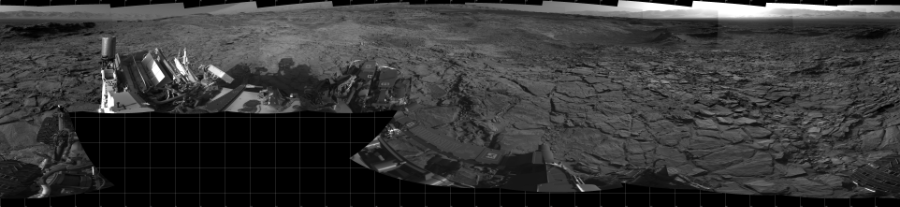 NASA's Mars rover Curiosity took 19 images in Gale Crater using its mast-mounted Left Navigation Camera (Navcam) to create this mosaic. The seam-corrected mosaic provides a 360-degree cylindrical projection panorama of the Martian surface centered at 180 degrees azimuth (measured clockwise from north). Curiosity took the images on October 30, 2015, Sol 1148 of the Mars Science Laboratory mission at drive 1116, site number 50. The local mean solar time for the image exposures was 4 PM. Each Navcam image has a 45 degree field of view. CREDIT: NASA/JPL-Caltech