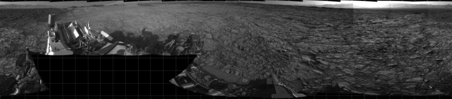 NASA's Mars rover Curiosity took 19 images in Gale Crater using its mast-mounted Left Navigation Camera (Navcam) to create this mosaic. The seam-corrected mosaic provides a 360-degree cylindrical projection panorama of the Martian surface centered at 180 degrees azimuth (measured clockwise from north). Curiosity took the images on November 11, 2015, Sol 1160 of the Mars Science Laboratory mission at drive 2772, site number 50. The local mean solar time for the image exposures was 4 PM. Each Navcam image has a 45 degree field of view. CREDIT: NASA/JPL-Caltech