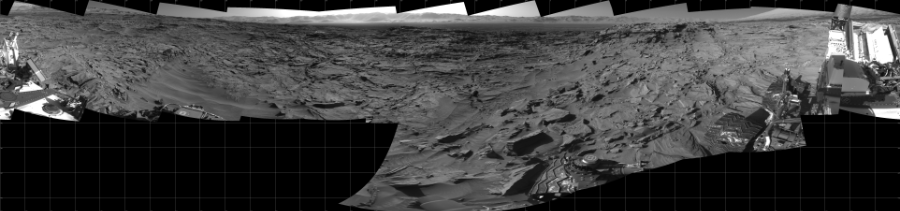 NASA's Mars rover Curiosity took 17 images in Gale Crater using its mast-mounted Left Navigation Camera (Navcam) to create this mosaic. The seam-corrected mosaic provides a 360-degree cylindrical projection panorama of the Martian surface centered at 320 degrees azimuth (measured clockwise from north). Curiosity took the images on March 30, 2016, Sol 1296 of the Mars Science Laboratory mission at drive 2644, site number 53. The local mean solar time for the image exposures was 4 PM. Each Navcam image has a 45 degree field of view. CREDIT: NASA/JPL-Caltech