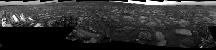 NASA's Mars rover Curiosity took 18 images in Gale Crater using its mast-mounted Left Navigation Camera (Navcam) to create this mosaic. The seam-corrected mosaic provides a 360-degree cylindrical projection panorama of the Martian surface centered at 180 degrees azimuth (measured clockwise from north). Curiosity took the images on October 05, 2016, Sol 1480 of the Mars Science Laboratory mission at drive 1248, site number 58. The local mean solar time for the image exposures was 4 PM. Each Navcam image has a 45 degree field of view. CREDIT: NASA/JPL-Caltech