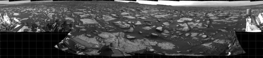 NASA's Mars rover Curiosity took 19 images in Gale Crater using its mast-mounted Left Navigation Camera (Navcam) to create this mosaic. The seam-corrected mosaic provides a 360-degree cylindrical projection panorama of the Martian surface centered at 210 degrees azimuth (measured clockwise from north). Curiosity took the images on November 04, 2016, Sol 1509 of the Mars Science Laboratory mission at drive 1260, site number 59. The local mean solar time for the image exposures was 4 PM. Each Navcam image has a 45 degree field of view. CREDIT: NASA/JPL-Caltech
