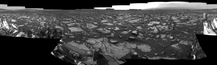 NASA's Mars rover Curiosity took 19 images in Gale Crater using its mast-mounted Left Navigation Camera (Navcam) to create this mosaic. The seam-corrected mosaic provides a 360-degree cylindrical-perspective projection panorama of the Martian surface suitable for stereo viewing, centered at 29 degrees azimuth (measured clockwise from north). This single-eye view must be combined with the partner right image to be viewed in stereo.  Curiosity took the images on November 04, 2016, Sol 1509 of the Mars Science Laboratory mission at drive 1260, site number 59. The local mean solar time for the image exposures was 4 PM. Each Navcam image has a 45-degree field of view. CREDIT: NASA/JPL-Caltech