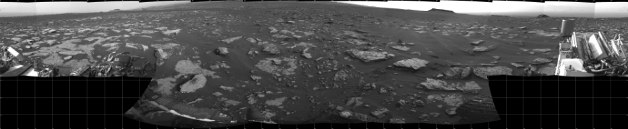 NASA's Mars rover Curiosity took 17 images in Gale Crater using its mast-mounted Left Navigation Camera (Navcam) to create this mosaic. The seam-corrected mosaic provides a 360-degree cylindrical projection panorama of the Martian surface centered at 180 degrees azimuth (measured clockwise from north). Curiosity took the images on March 08, 2017, Sol 1630 of the Mars Science Laboratory mission at drive 1650, site number 61. The local mean solar time for the image exposures was 5 PM. Each Navcam image has a 45 degree field of view. CREDIT: NASA/JPL-Caltech