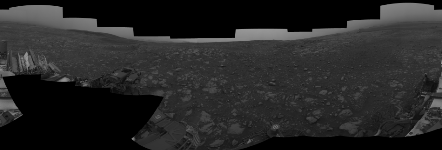 NASA's Mars rover Curiosity took 19 images in Gale Crater using its mast-mounted Right Navigation Camera (Navcam) to create this mosaic. The seam-corrected mosaic provides a 0-degree cylindrical-perspective projection panorama of the Martian surface suitable for stereo viewing, centered at 172 degrees azimuth (measured clockwise from north). This single-eye view must be combined with the partner left image to be viewed in stereo. Curiosity took the images on July 20, 2018, Sol 2116 of the Mars Science Laboratory mission at drive 0, site number 72. The local mean solar time for the image exposures was from 1 PM to 3 PM. Each Navcam image has a 45-degree field of view. CREDIT: NASA/JPL-Caltech