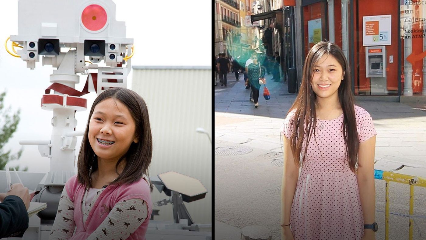 Clara Ma, winner of the contest to name NASA's Curiosity rover, in 2009 with an engineering model of the rover (left) and as a graduate student in 2019 (right)
