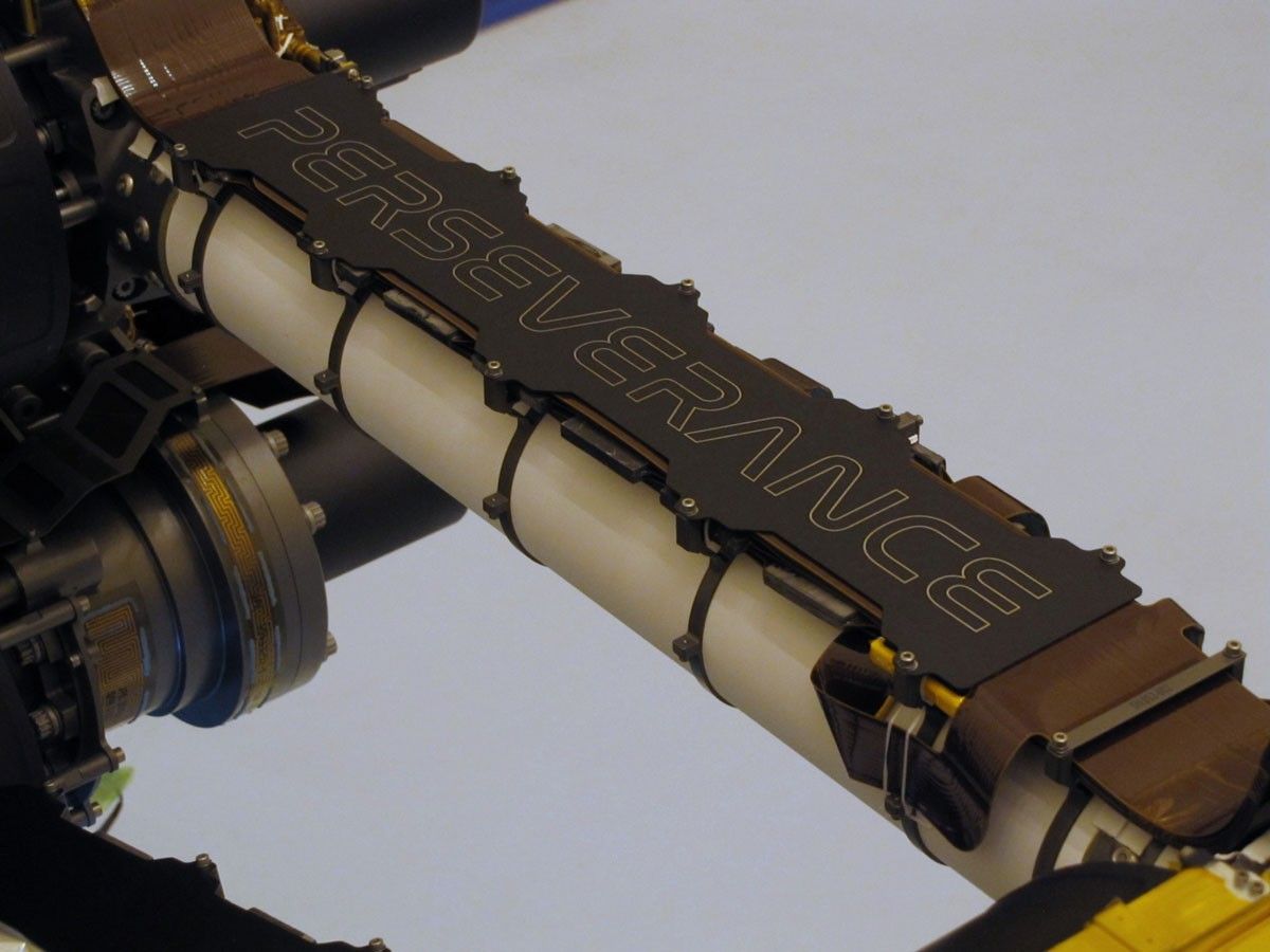 This image of the nameplate secured to the arm of NASA's Mars Perseverance rover.