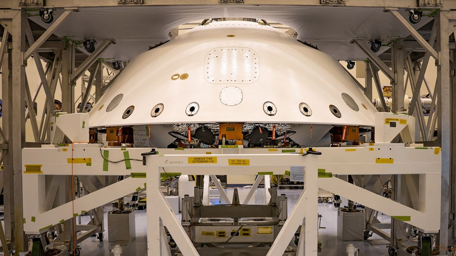 An image of the cone-shaped back shell for NASA's Perseverance rover mission
