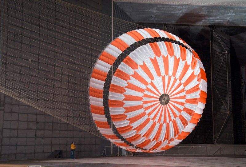 an image of a test of the parachute that will allow Perseverance to land on Mars