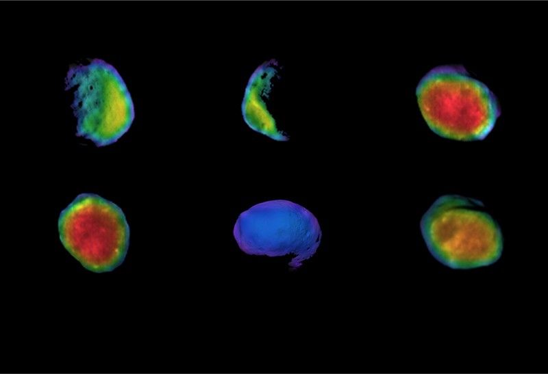 Three views of the Martian moon Phobos