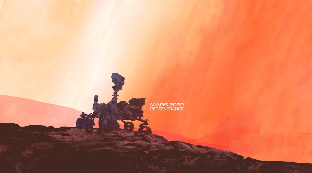 Artist's rendition of Perseverance exploring Mars