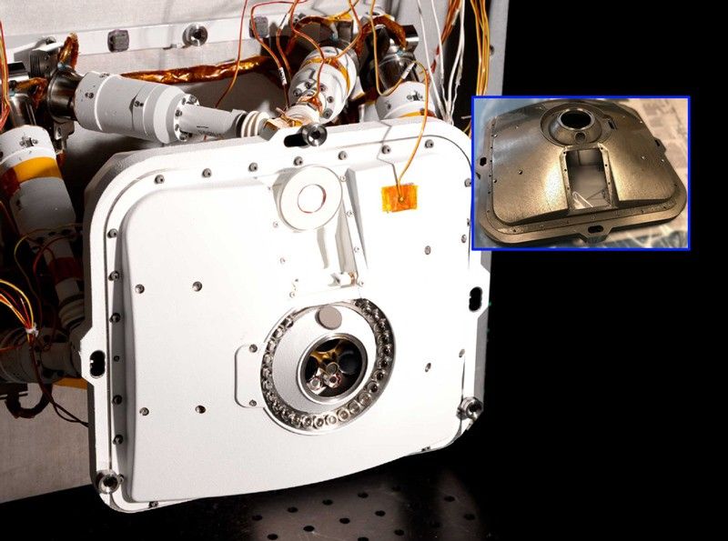 Close up image of the PIXL instrument opening lens cover
