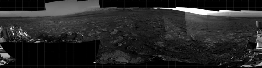 NASA's Mars rover Curiosity took 21 images in Gale Crater using its mast-mounted Right Navigation Camera (Navcam) to create this mosaic. The seam-corrected mosaic provides a 360-degree cylindrical projection panorama of the Martian surface centered at 159 degrees azimuth (measured clockwise from north). Curiosity took the images on October 07, 2020, Sol 2904 of the Mars Science Laboratory mission at drive 2188, site number 82. The local mean solar time for the image exposures was 5 PM. Each Navcam image has a 45 degree field of view. CREDIT: NASA/JPL-Caltech