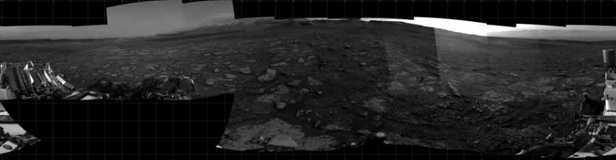 NASA's Mars rover Curiosity took 24 images in Gale Crater using its mast-mounted Right Navigation Camera (Navcam) to create this mosaic. The seam-corrected mosaic provides a 360-degree cylindrical projection panorama of the Martian surface centered at 159 degrees azimuth (measured clockwise from north). Curiosity took the images on October 13, 2020, Sols 2910-2904 of the Mars Science Laboratory mission at drive 2188, site number 82. The local mean solar time for the image exposures was from 3 PM to 5 PM. Each Navcam image has a 45 degree field of view. CREDIT: NASA/JPL-Caltech