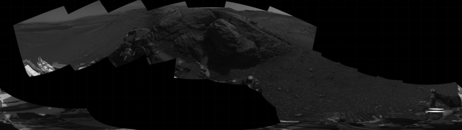 NASA's Mars rover Curiosity took 14 images in Gale Crater using its mast-mounted Right Navigation Camera (Navcam) to create this mosaic. The seam-corrected mosaic provides a 360-degree cylindrical projection panorama of the Martian surface centered at 192 degrees azimuth (measured clockwise from north). Curiosity took the images on October 28, 2020, Sol 2924 of the Mars Science Laboratory mission at drive 0, site number 83. The local mean solar time for the image exposures was from 2 PM to 3 PM. Each Navcam image has a 45 degree field of view. CREDIT: NASA/JPL-Caltech