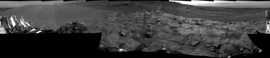 NASA's Mars rover Curiosity took 17 images in Gale Crater using its mast-mounted Right Navigation Camera (Navcam) to create this mosaic. The seam-corrected mosaic provides a 360-degree cylindrical projection panorama of the Martian surface centered at 180 degrees azimuth (measured clockwise from north). Curiosity took the images on November 16, 2020, Sol 2943 of the Mars Science Laboratory mission at drive 1974, site number 83. The local mean solar time for the image exposures was 4 PM. Each Navcam image has a 45 degree field of view. CREDIT: NASA/JPL-Caltech
