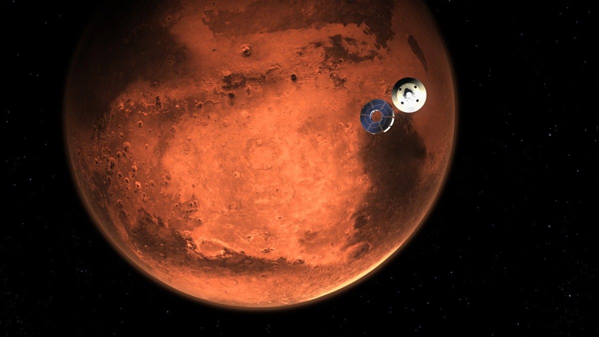 illustration shows NASA’s Perseverance rover casting off its spacecraft’s cruise stage